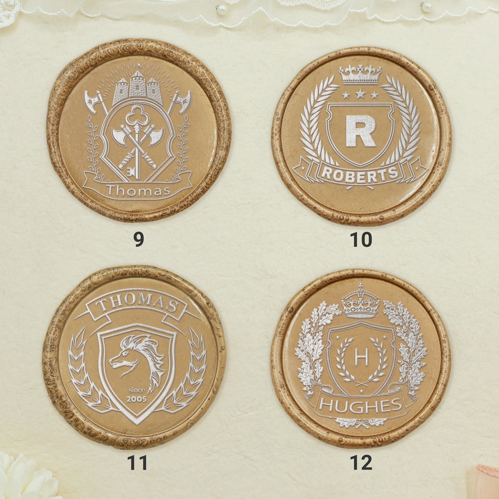 Custom Family Crest Wax Seal Stamp with Name, Initial, or Totem (18 Designs)-sku3