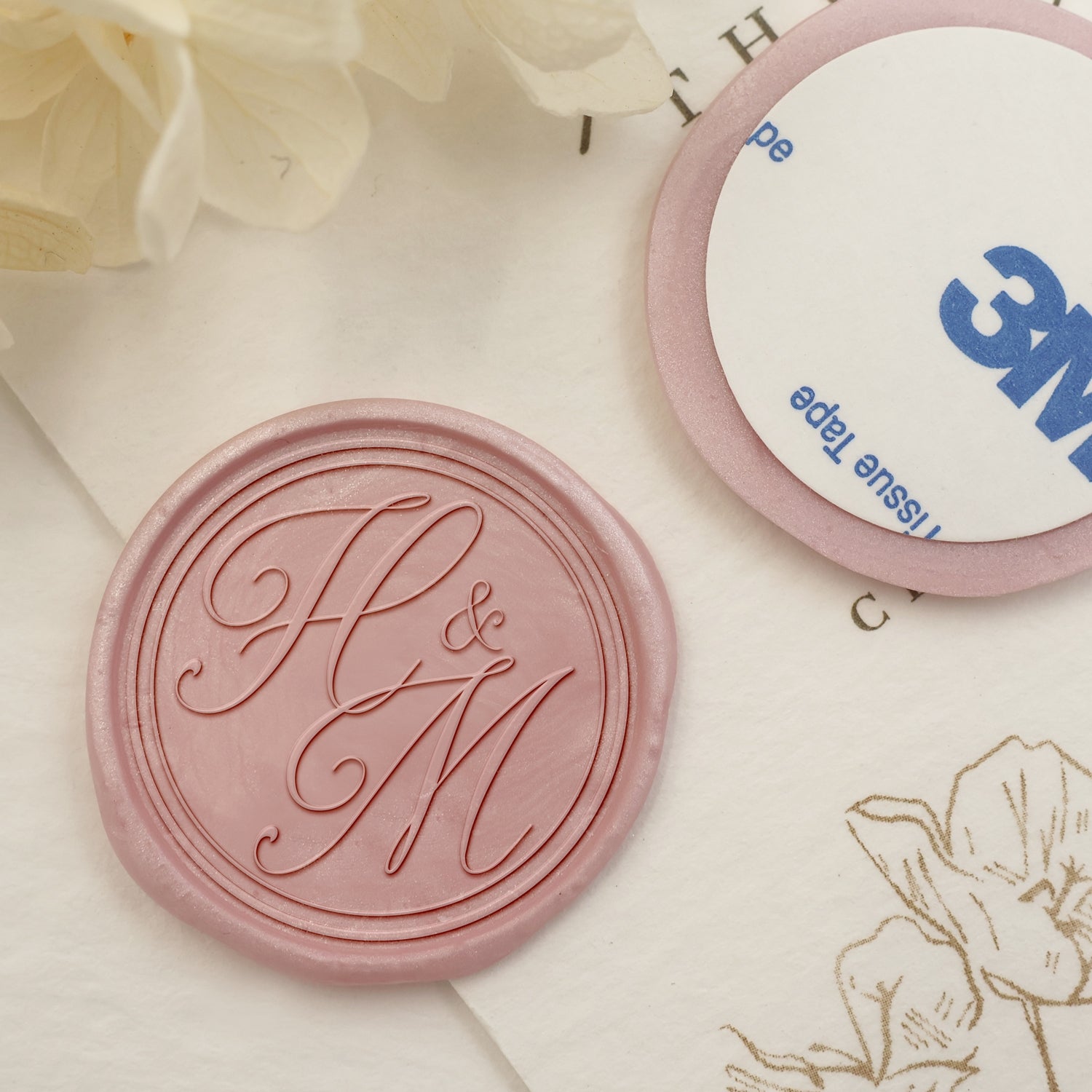 Wedding Custom Self Adhesive Wax Seal Sticker with Double Initials / Couple's Names 3