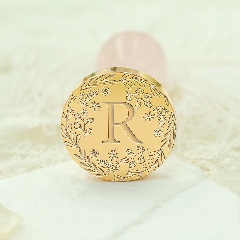 Custom Single Letter Borderless Botanical Wax Seal Stamp - Style 7 7