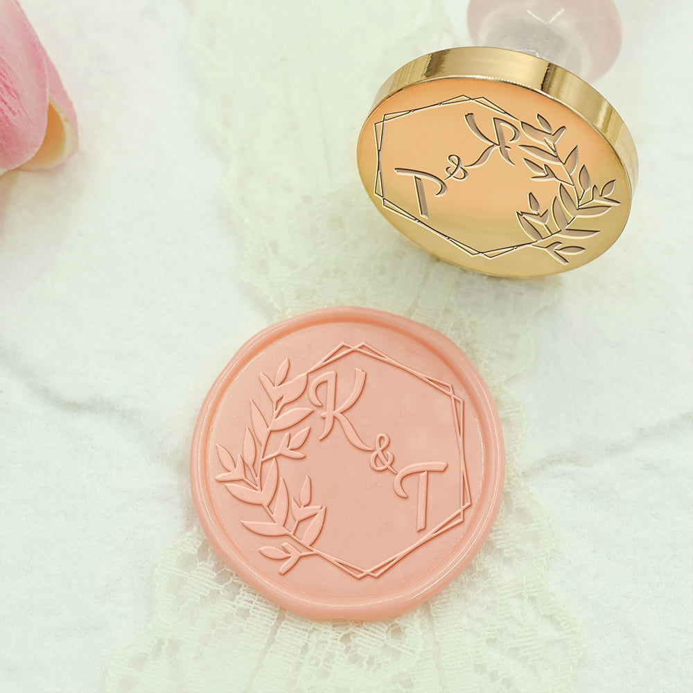Hexagonal Laurel Wedding Custom Wax Seal Stamp with Double Initials-1