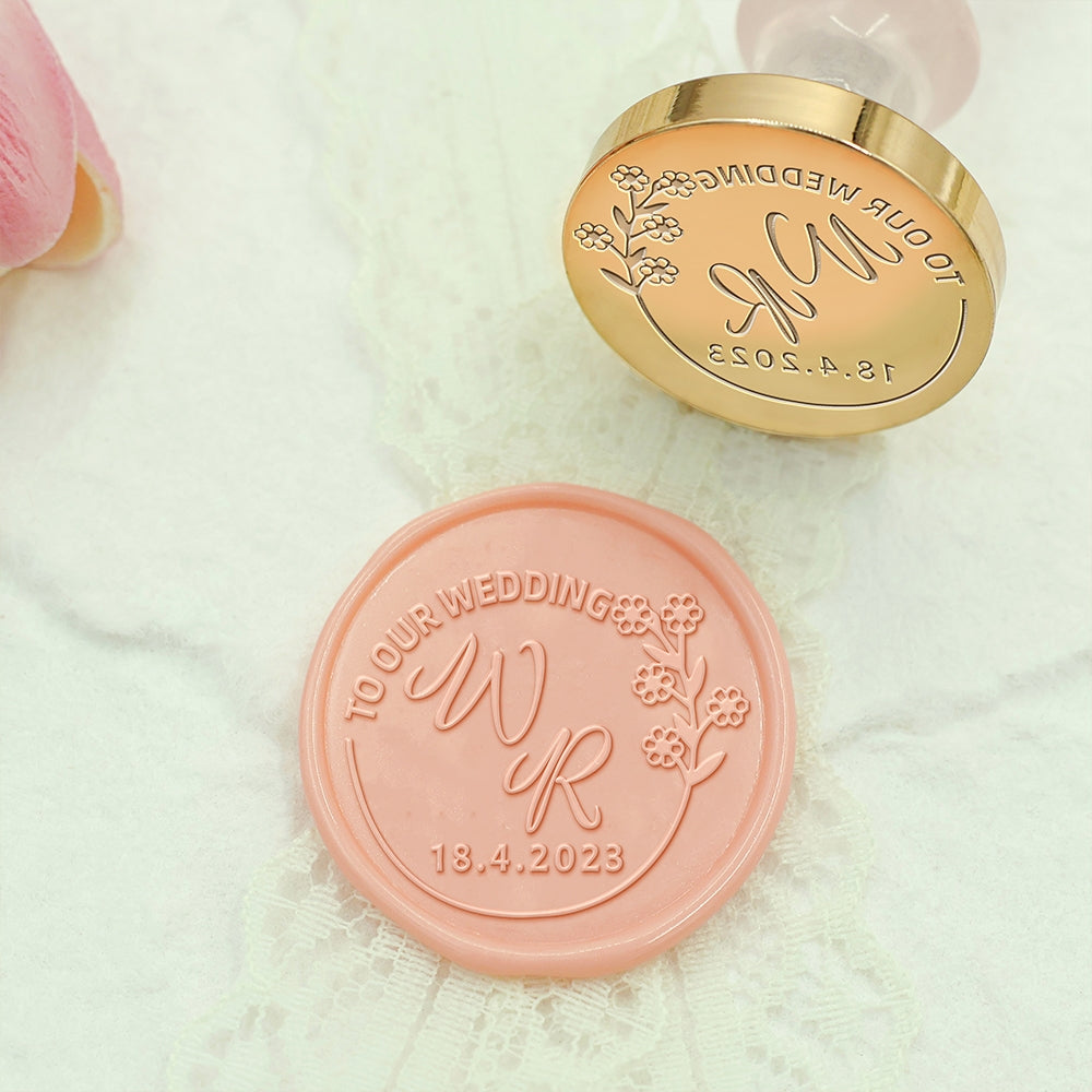 Floret Circle Wedding Custom Wax Seal Stamp with Double Initials-1