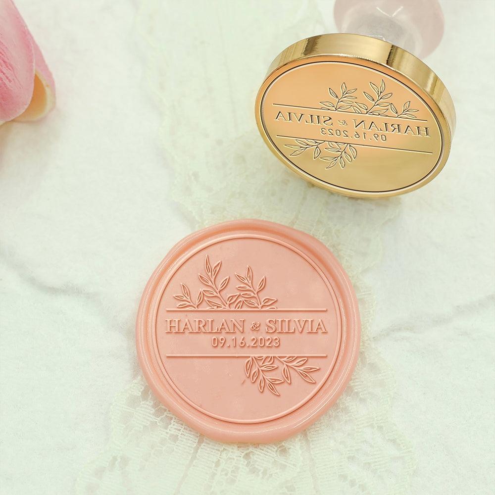 Olive Leaves Wedding Custom Wax Seal Stamp with Couple's Names (27 Designs)-1